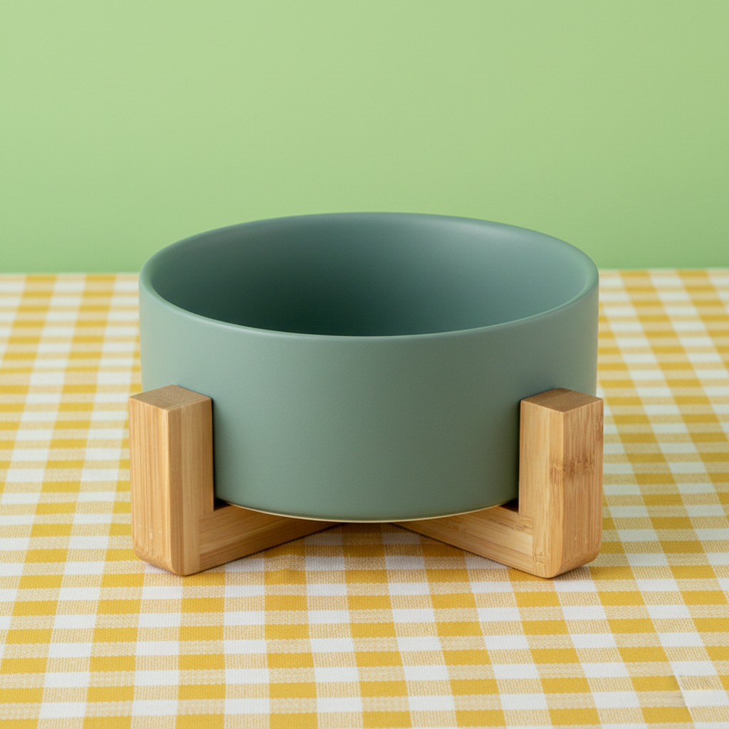 Ceramic Pet Bowl with Bamboo Stand