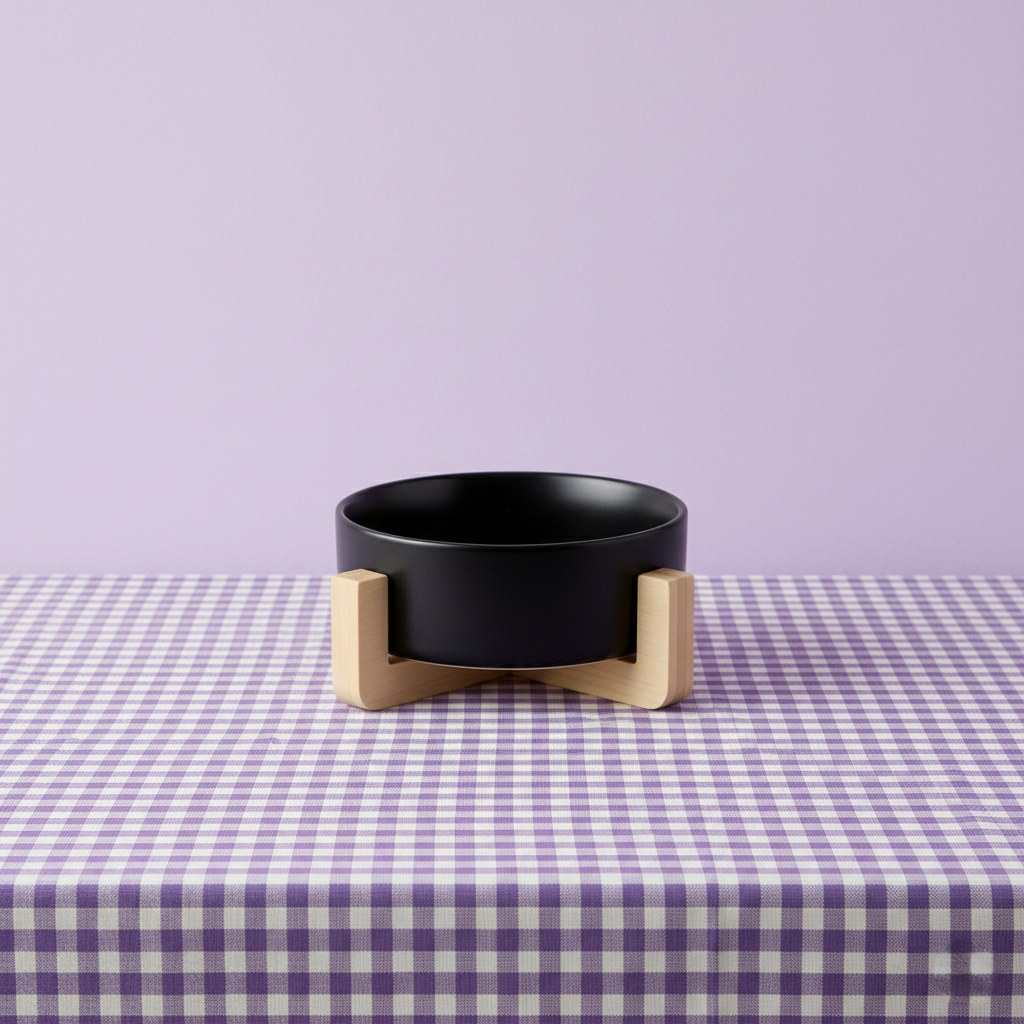 Ceramic Pet Bowl with Bamboo Stand