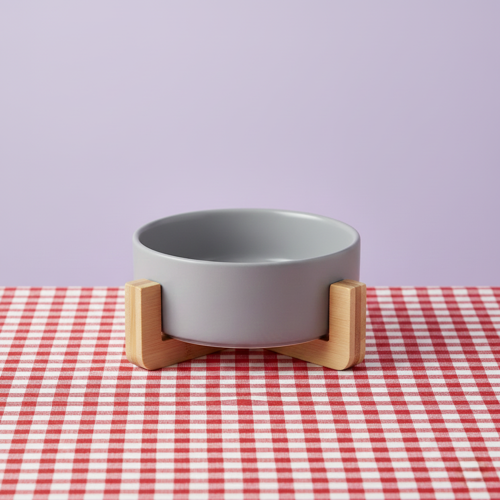 Ceramic Pet Bowl with Bamboo Stand