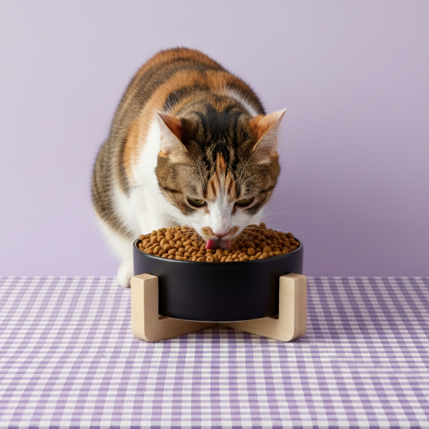 Ceramic Pet Bowl with Bamboo Stand