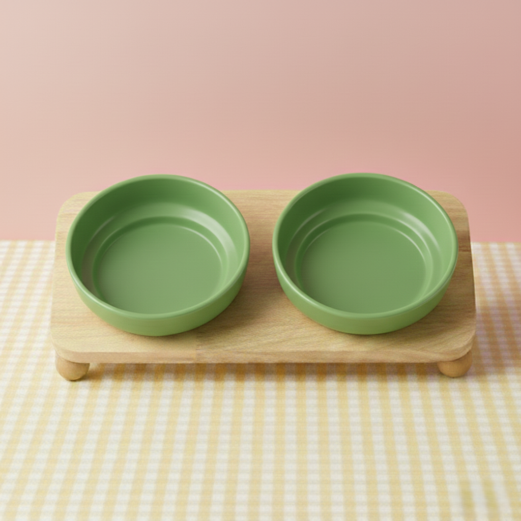 Pet Ceramic Bowl with Wooden Stand
