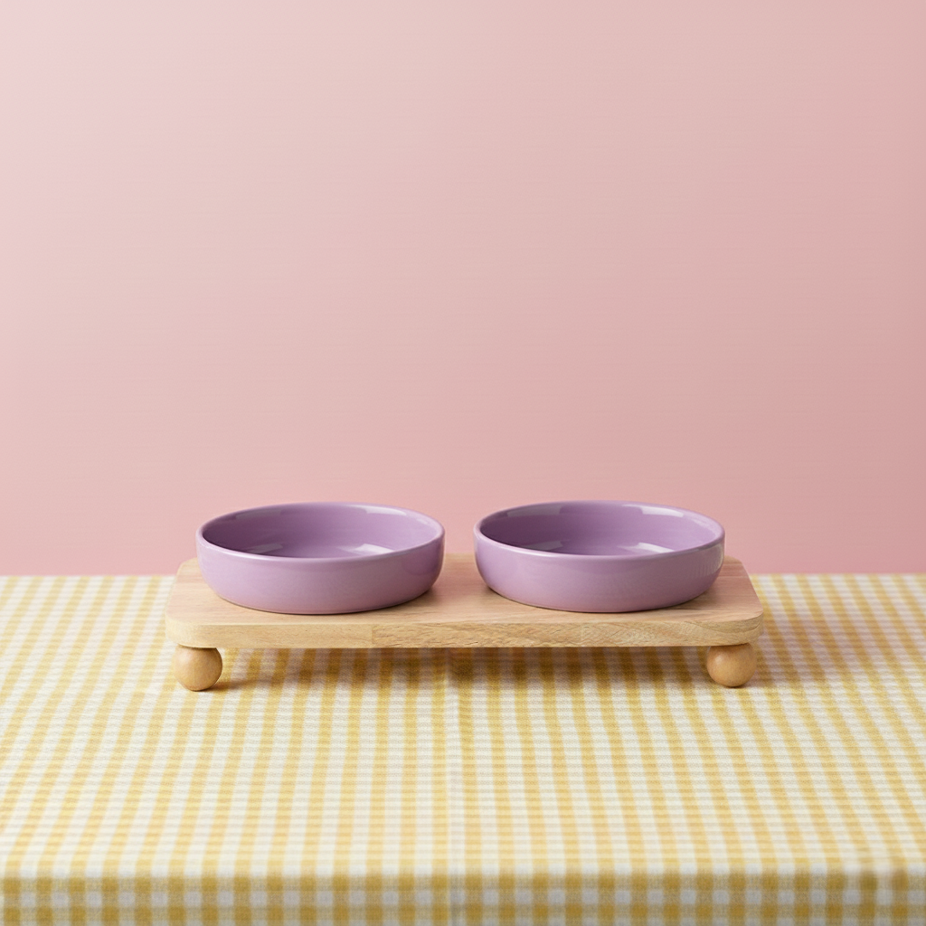 Pet Ceramic Bowl with Wooden Stand
