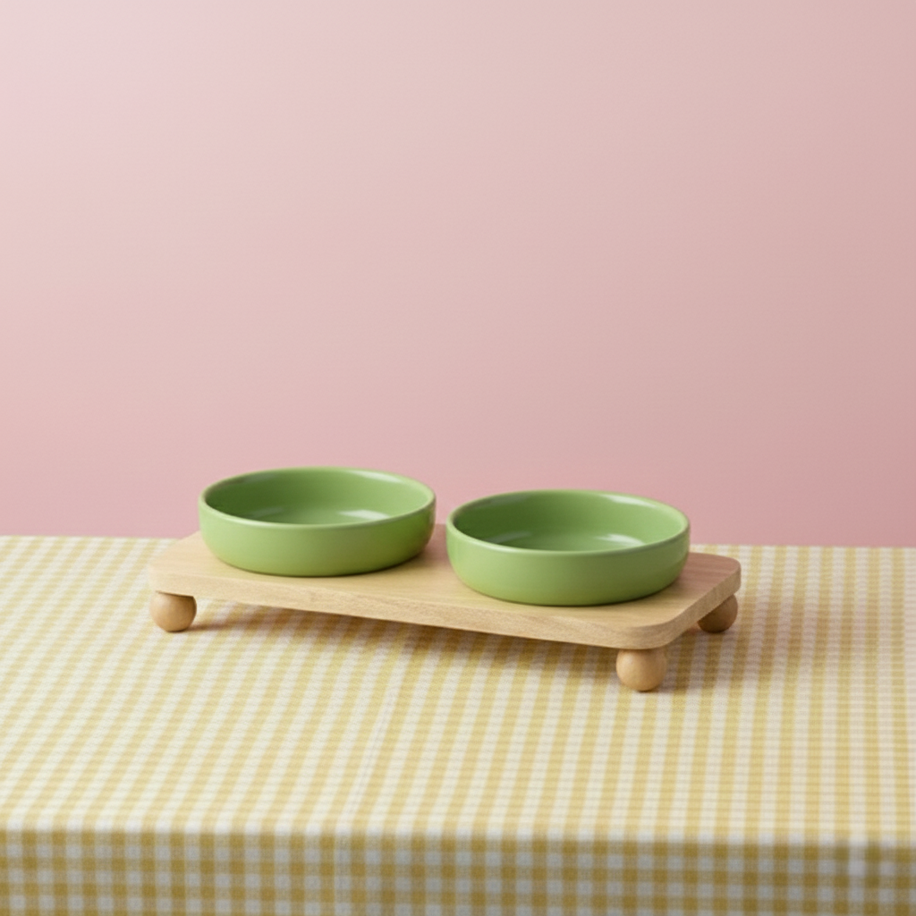 Pet Ceramic Bowl with Wooden Stand