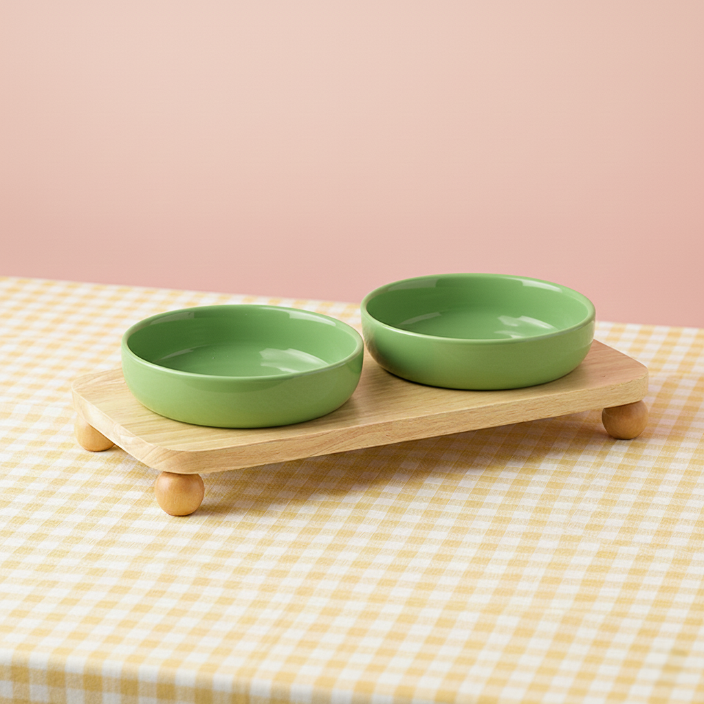 Pet Ceramic Bowl with Wooden Stand
