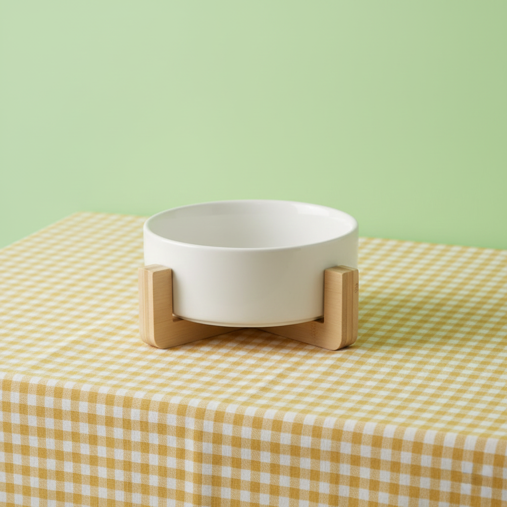 Ceramic Pet Bowl with Bamboo Stand